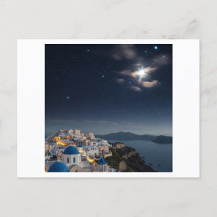 drömmande natt himmel över Santorini, Grekland, me Vykort