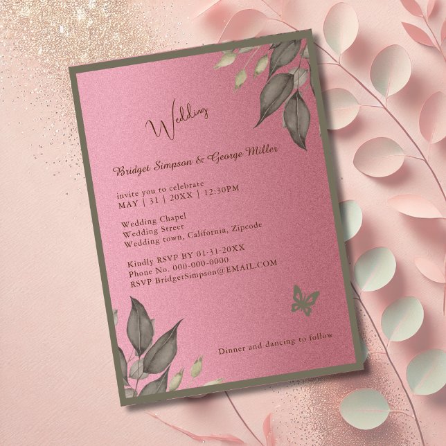 drömmande rosa glitter blad bröllop inbjudningar (Skapare uppladdad)