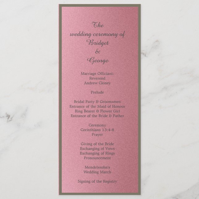 drömmande rosa glitter bröllopsprogram & meny (Baksida)