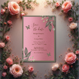drömmande rosa glitter foliage bröllop säkra datum inbjudningar
