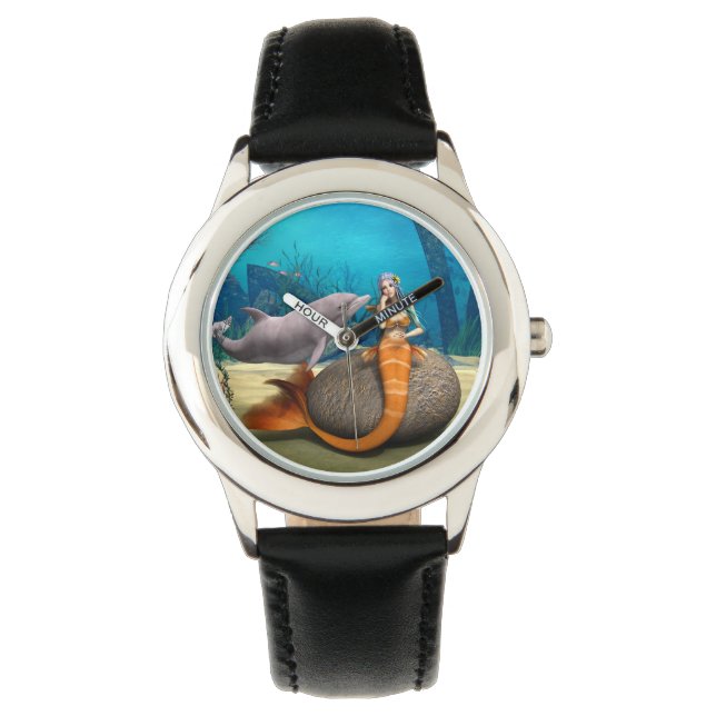Drömmande sjöjungfru delfin undervattens fantasy k armbandsur (Framsida)