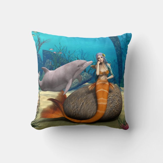 Drömmande sjöjungfru delfin undervattens fantasy k kudde (Framsida)