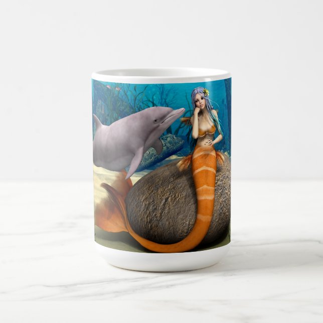 Drömmande sjöjungfru delfin undervattensfantasi ko kaffemugg (Center)