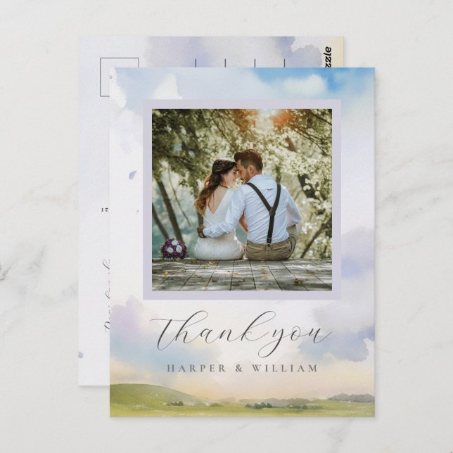 drömmande vattenfärgsmoln bröllop fototack för att vykort (Fram/baksida)