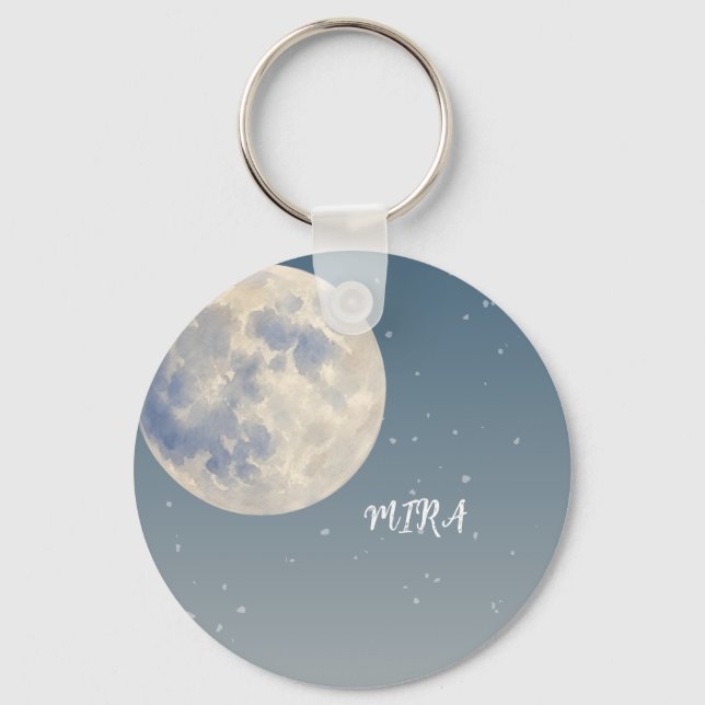 Drömmåne & moln Blå himmel design Nyckelring (Framsida)