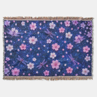 Drömmar Blommande Natt Med Körsbärsblommor och Dra Filt
