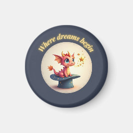 Drömmar börjar - Cute Dragon Magnet