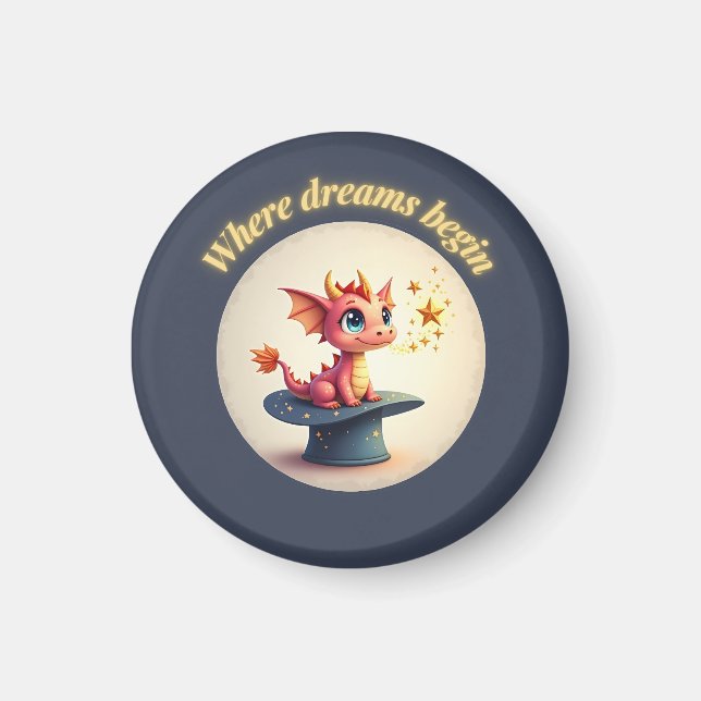 Drömmar börjar - Cute Dragon Magnet (Framsidan)