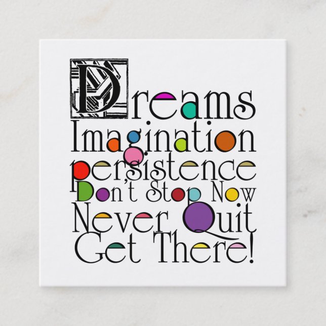 Drömmar Inspirerande Typografisk Design Fyrkantigt Visitkort (Framsida)