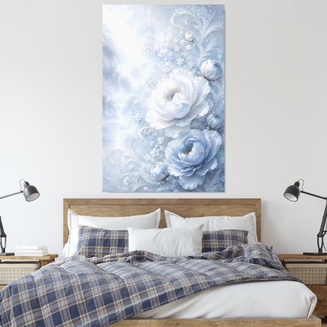 Drömmar Isblå Präglad Blommig Trädgård Canvastryck (Insitu (sovrum))