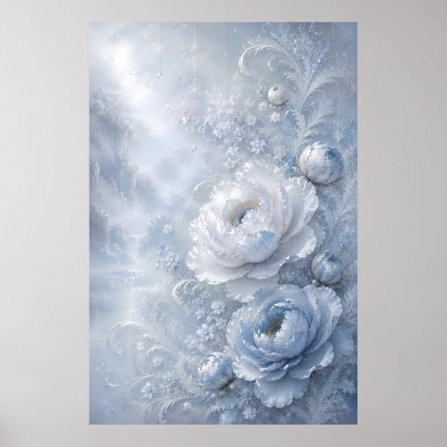 Drömmar Isblå Präglad Blommig Trädgård Poster (Framsidan)