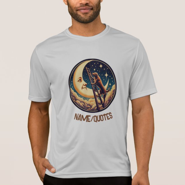 Drömmar Moon & Hund Klättrar på Stege T Shirt (Framsida)