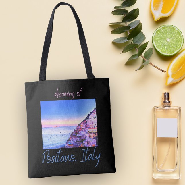 Drömmar om solnedgång över Positano, Italien  Tygkasse (Carry the beauty of Positano with you, wherever you go.)