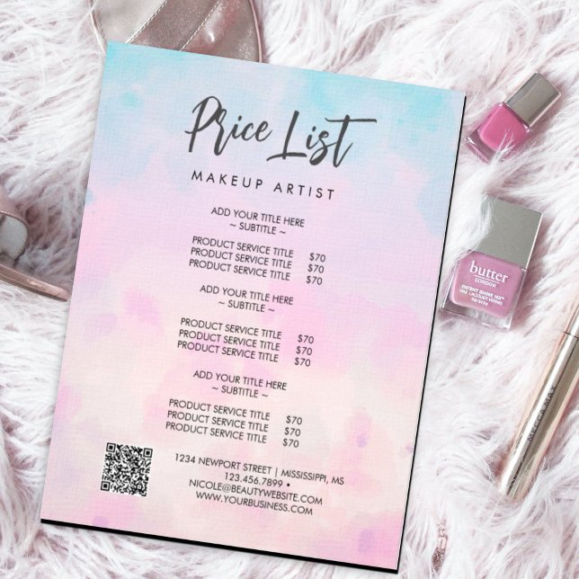 Drömmar regnbåge enhörning akvarell reklamblad (Whimsical and dreamy #pricelist #flyer #makeupartist #springsummer #colorful)