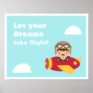 Drömmar Tar Flug Cute Aviator Pilot Pojke Poster
