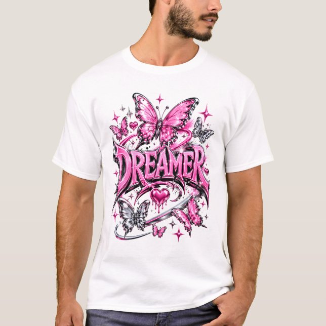 Drömmare Y2K Rosa Flytande Krom  T Shirt (Framsida)