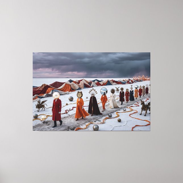 •	Drömmarens parad: En surrealistisk procession Canvastryck (Framsida)