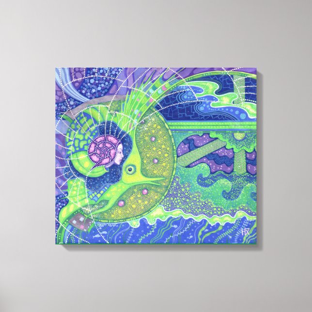 Drömmen om den surrealistiska sjöjungfrun måne canvastryck (Framsida)