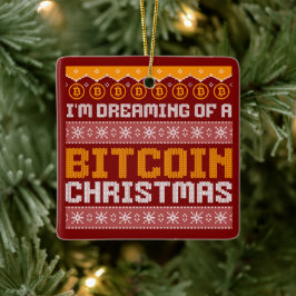 Drömmer om BITCOIN CHRISTMAS Faux Sticka Mönster Julgransprydnad Keramik