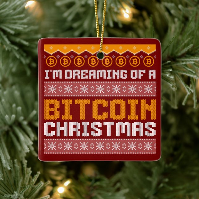 Drömmer om BITCOIN CHRISTMAS Faux Sticka Mönster Julgransprydnad Keramik (Träd)