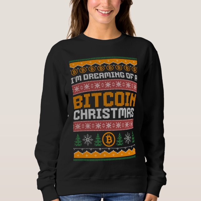 Drömmer om BITCOIN CHRISTMAS Faux Sticka Mönster T Shirt (Framsida)