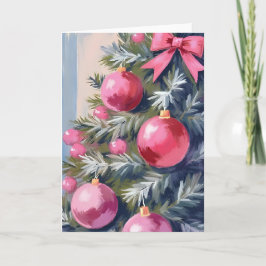 Drömmer om en rosa jul | Glad vattenfärg Helgkort