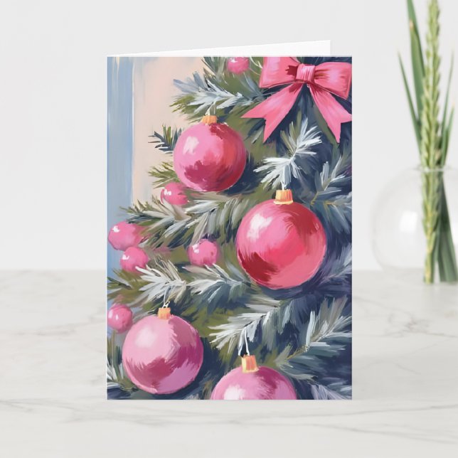 Drömmer om en rosa jul | Glad vattenfärg Helgkort (Framsida)