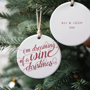 Drömmer om en Vin-jul Vitt och rött Julgransprydnad Keramik