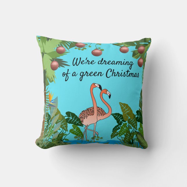 Drömmer om grön jul Flamingo Personlig Kudde (Framsida)