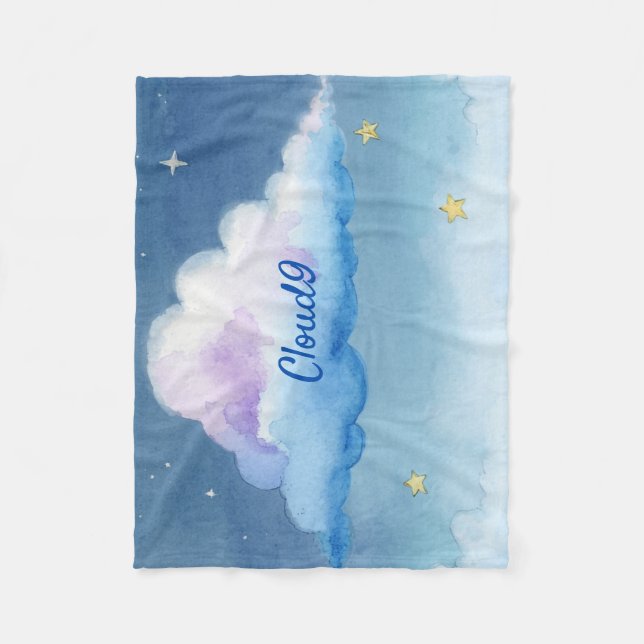 Drömmig akvarell Cloud 9 Pastell Stjärnhimmel Flee Fleecefilt (Framsidan)
