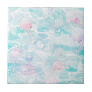 Drömmig akvarell manet havsmönster (5) kakelplatta