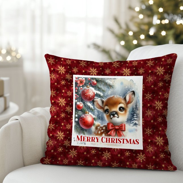 Drömmig babyhjort snigelt skog barn present jul  kudde (Dreamy Baby Deer Snowy Forest Kids Gift Christmas Pillow

)