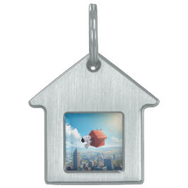 Drömmig Beagle Flytande Stad Serieteckning Illustr ID-bricka Husdjur