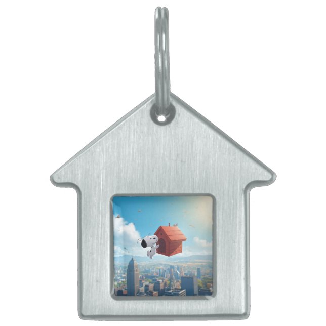 Drömmig Beagle Flytande Stad Serieteckning Illustr ID-bricka Husdjur (Framsidan)