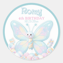 Drömmig blå bomullscandybirthday-fjäril  runt klistermärke