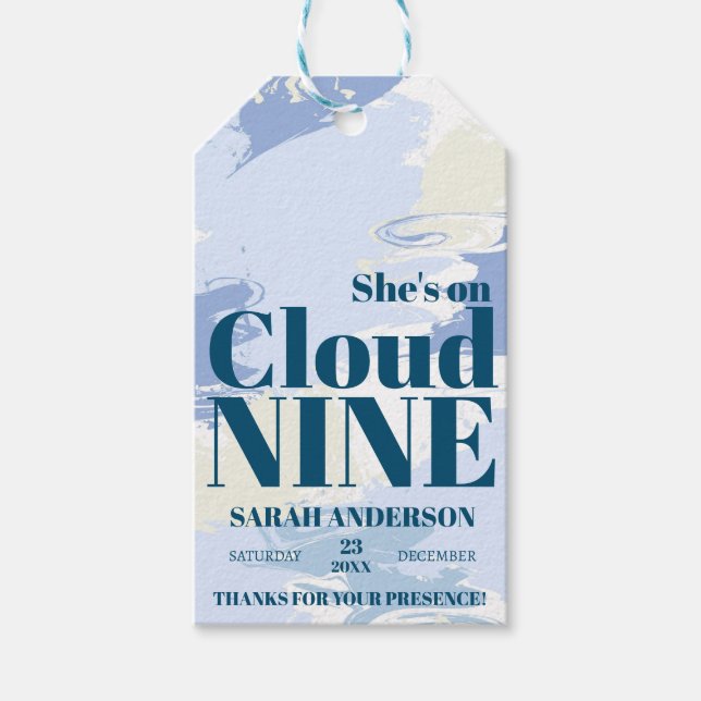 Drömmig blå Cloud Nine Bröllopsdusch Chic Presentetikett (Framsidan)