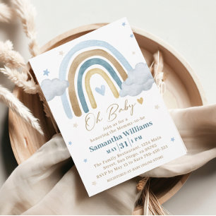 Drömmig Blå Guld Boho Bebis Shower Inbjudningar