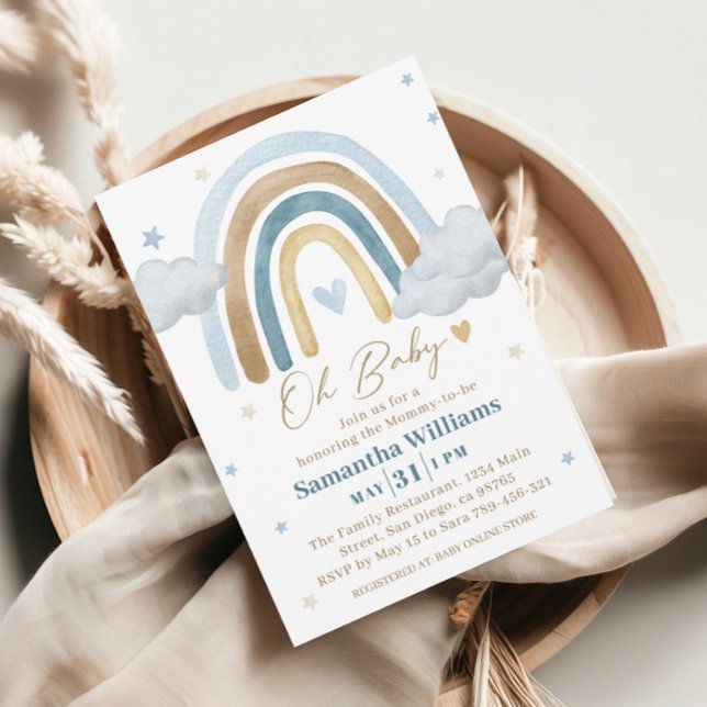 Drömmig Blå Guld Boho Bebis Shower Inbjudningar (Skapare uppladdad)