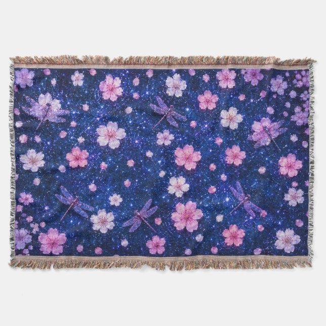Drömmig blomning natt med körsbärsblommor filt (Framsidan)