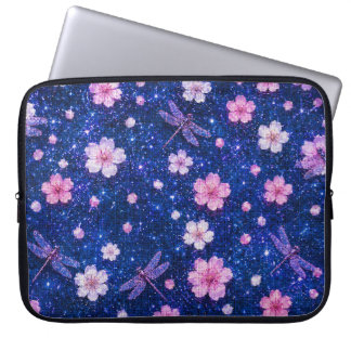 Drömmig blomning natt med körsbärsblommor och drak laptop fodral