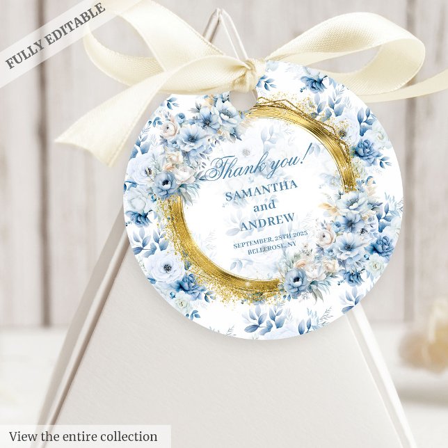Drömmig Boho Pastell Blå Guld Bröllop Tack Gåvor Etiketter (Dreamy Bohemian Pastel Blue Gold Wedding Thank You Favor Tags)