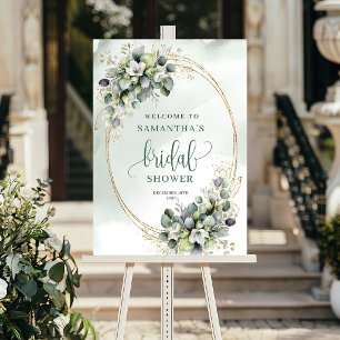 Drömmig botanisk grön guld bröllopsdusch välkomsts poster