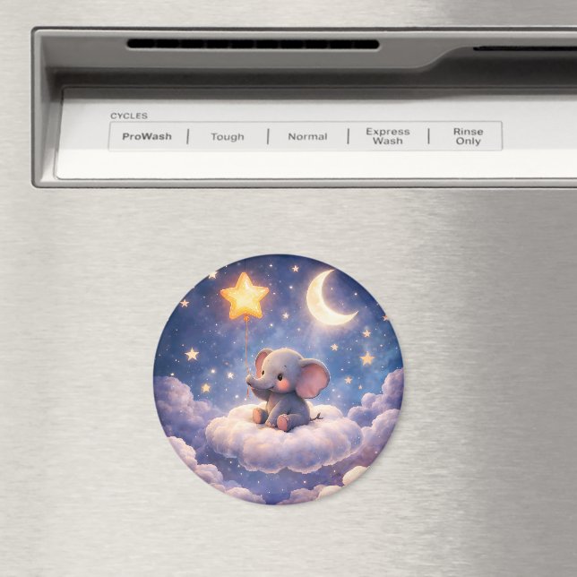 Drömmig elefant och midnattsstjärnor runt stor mag magnet (In Situ (Dishwasher))