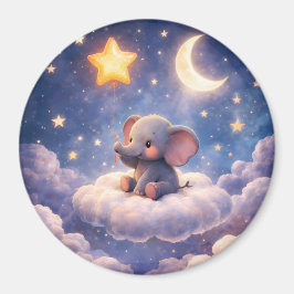 Drömmig elefant och midnattsstjärnor runt stor mag magnet