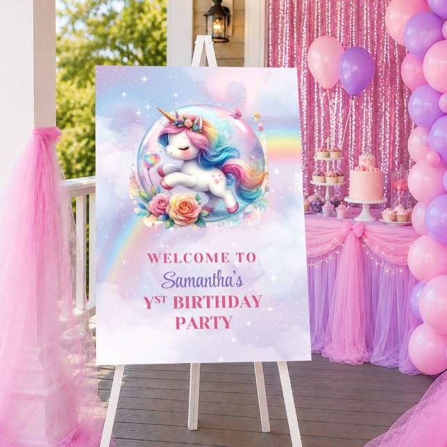 Drömmig enhörning Pastellfärger Flicka Födelsedags Poster (Dreamy Unicorn Pastel Colors Girl Birthday Welcome

)