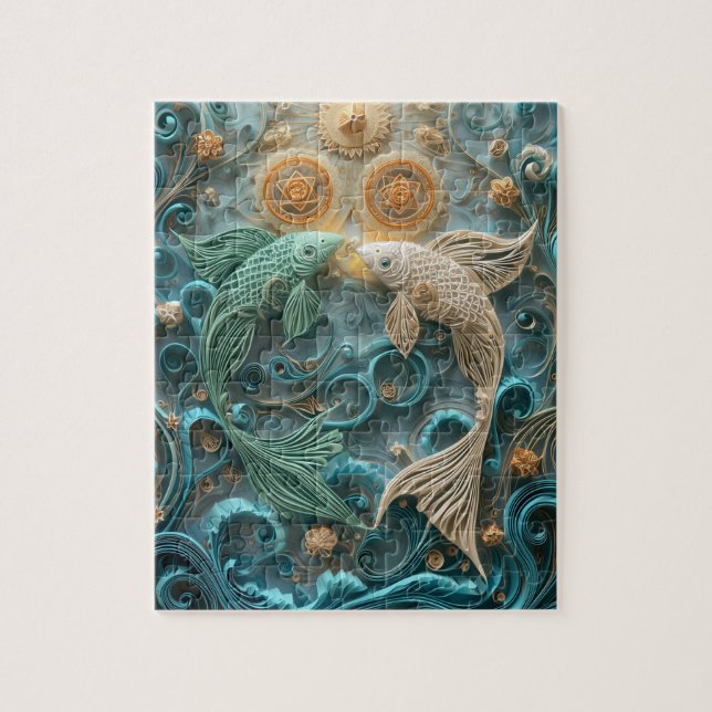 Drömmig Fiskar Pisces - Pappersquilling Pussel (Vertikal)