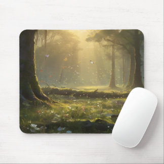 Drömmig fjärilsäng skrivbordsmatta | Fantasy natur Musmatta