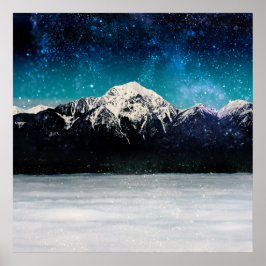 Drömmig galaxberg ovanför molnen poster