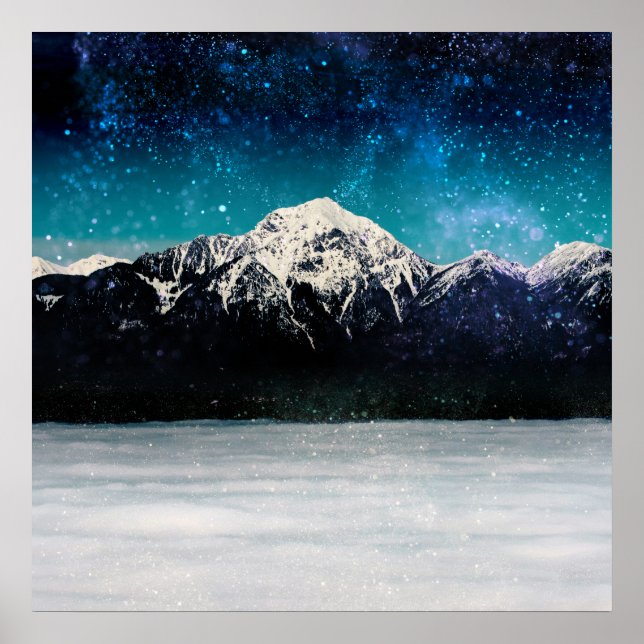 Drömmig galaxberg ovanför molnen poster (Framsidan)