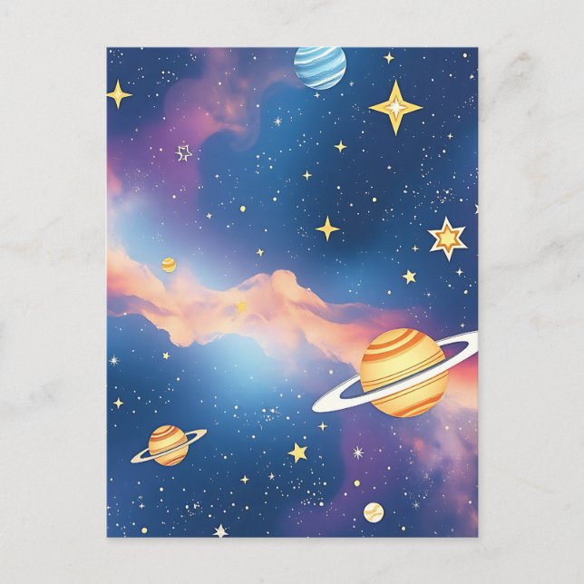 Drömmig galaxplaneter stjärnor mönster vykort (Framsida)